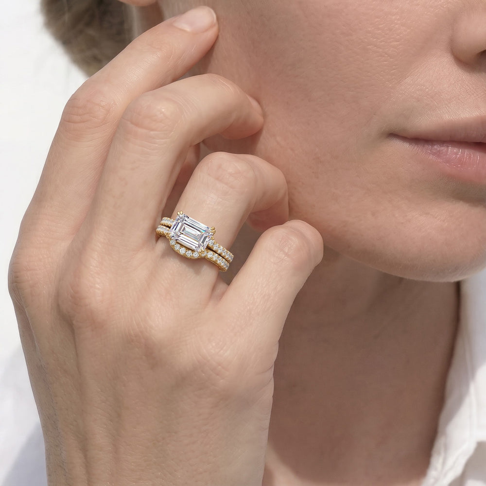 The Mercer East West Diamond Wedding Band with 18KT Yellow Gold Cut Diamond in 14KT Yellow Gold view 3
