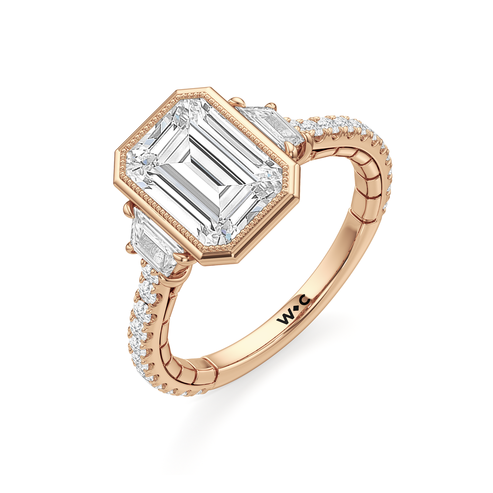 Emerald Cut The Rosette Ring with Lab Grown Diamond in 14KT Rose Gold view 6
