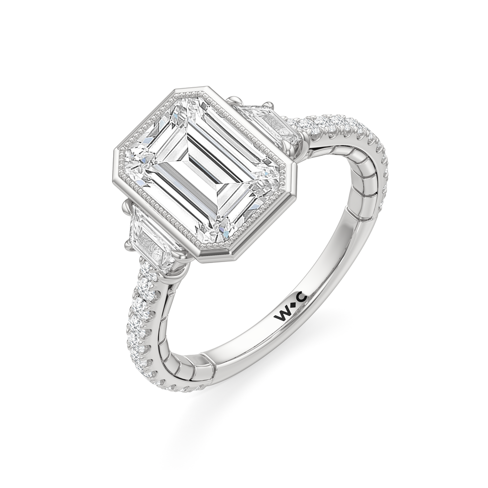 Emerald Cut The Rosette Ring with Lab Grown Diamond in 14KT Platinum view 6
