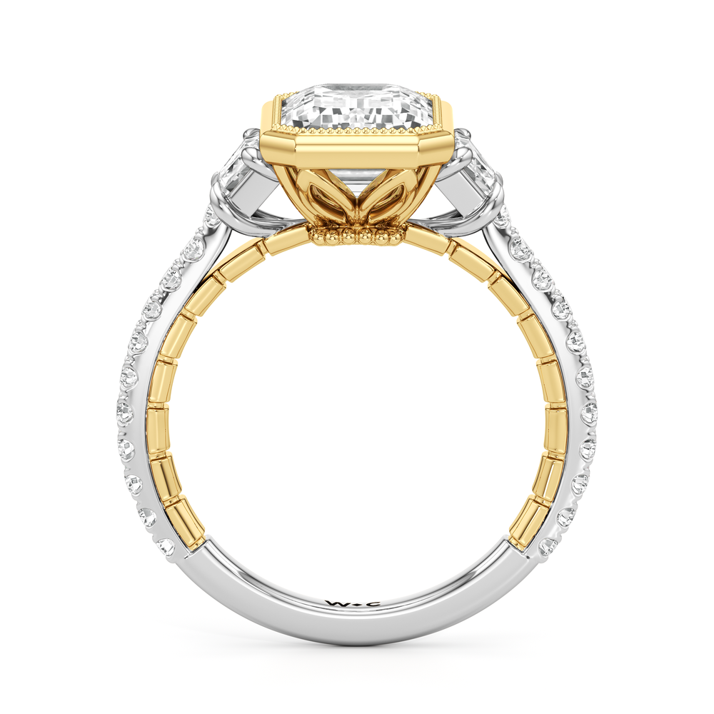 Emerald Cut The Rosette Ring with Lab Grown Diamond in 14KT White & Yellow Gold view 5
