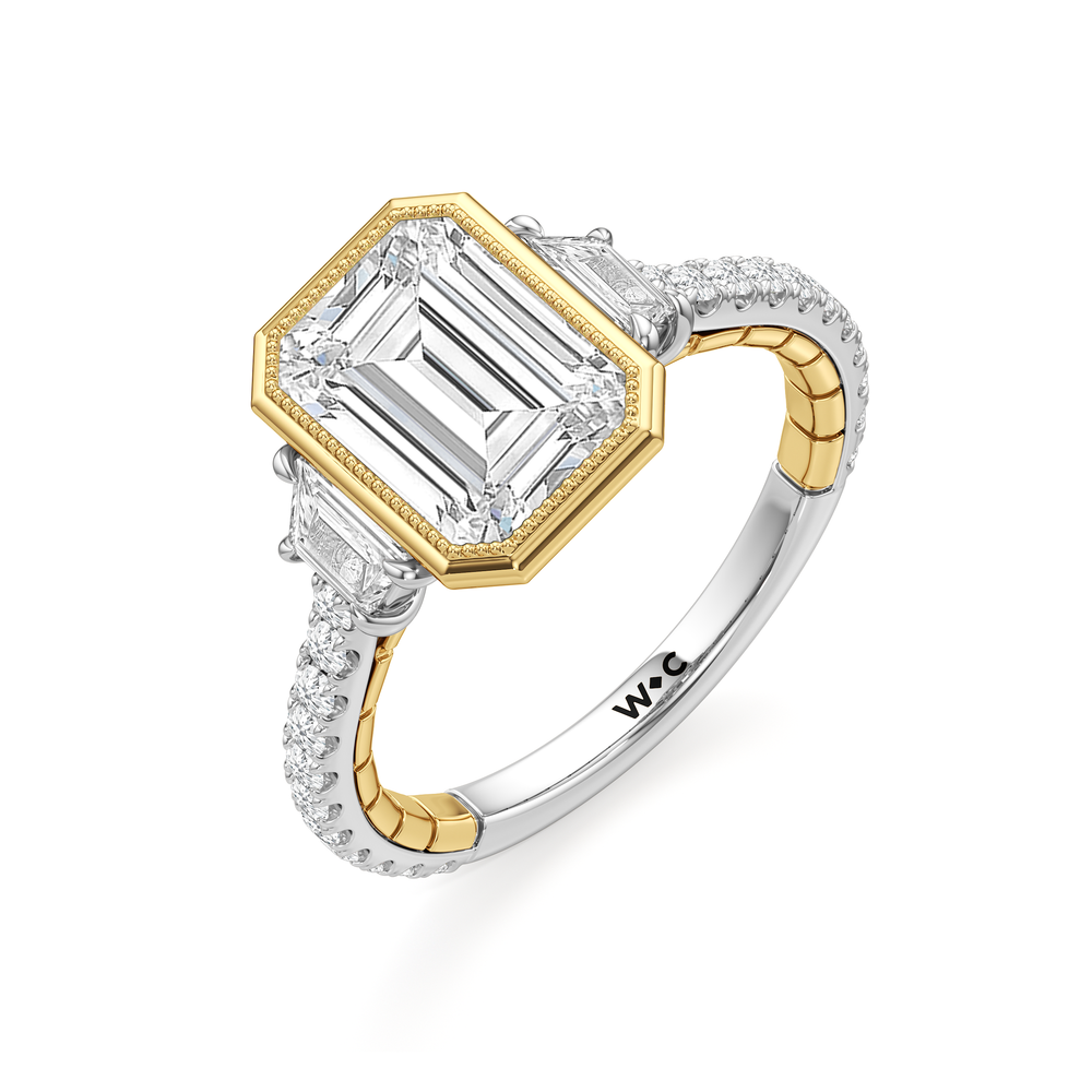 Emerald Cut The Rosette Ring with Lab Grown Diamond in 14KT White & Yellow Gold view 6
