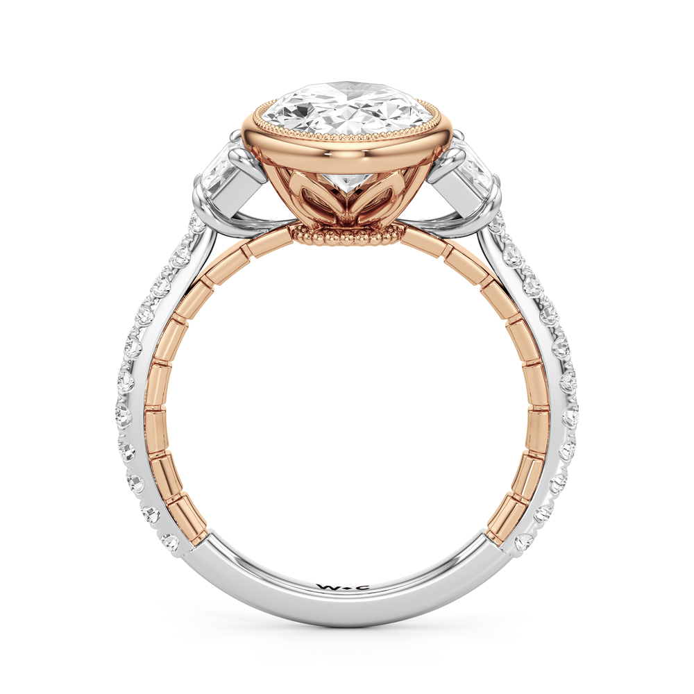 Oval Cut The Rosette Ring with Lab Grown Diamond in 14KT White & Rose Gold view 5
