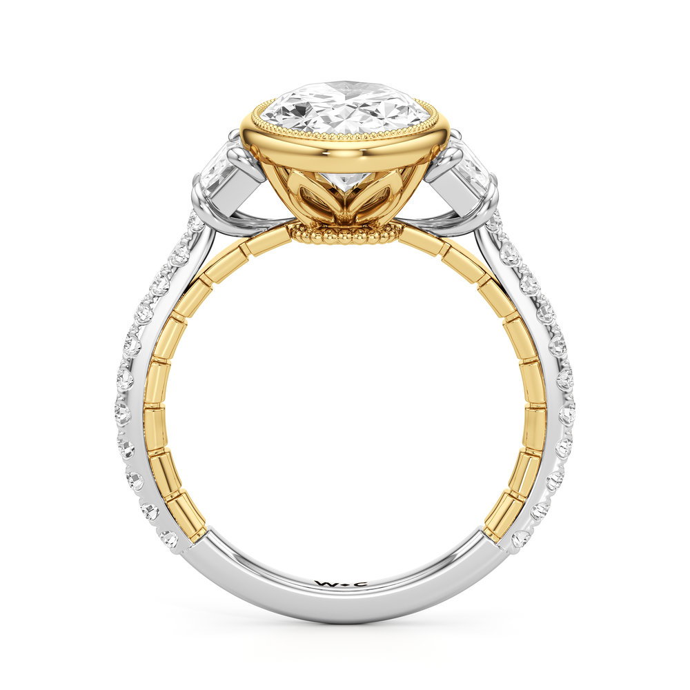 Oval Cut The Rosette Ring with Lab Grown Diamond in 14KT White & Yellow Gold view 5
