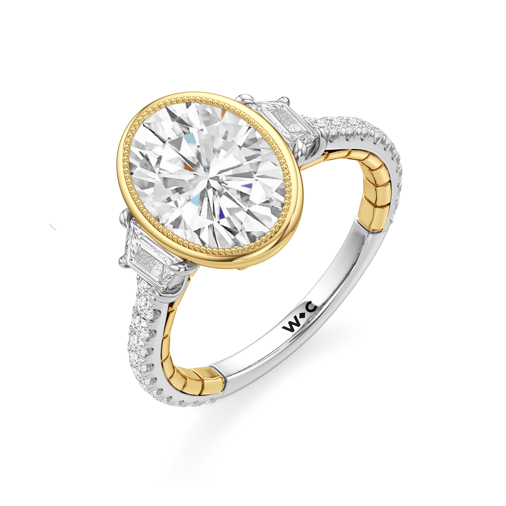 Oval Cut The Rosette Ring with Lab Grown Diamond in 14KT White & Yellow Gold view 6
