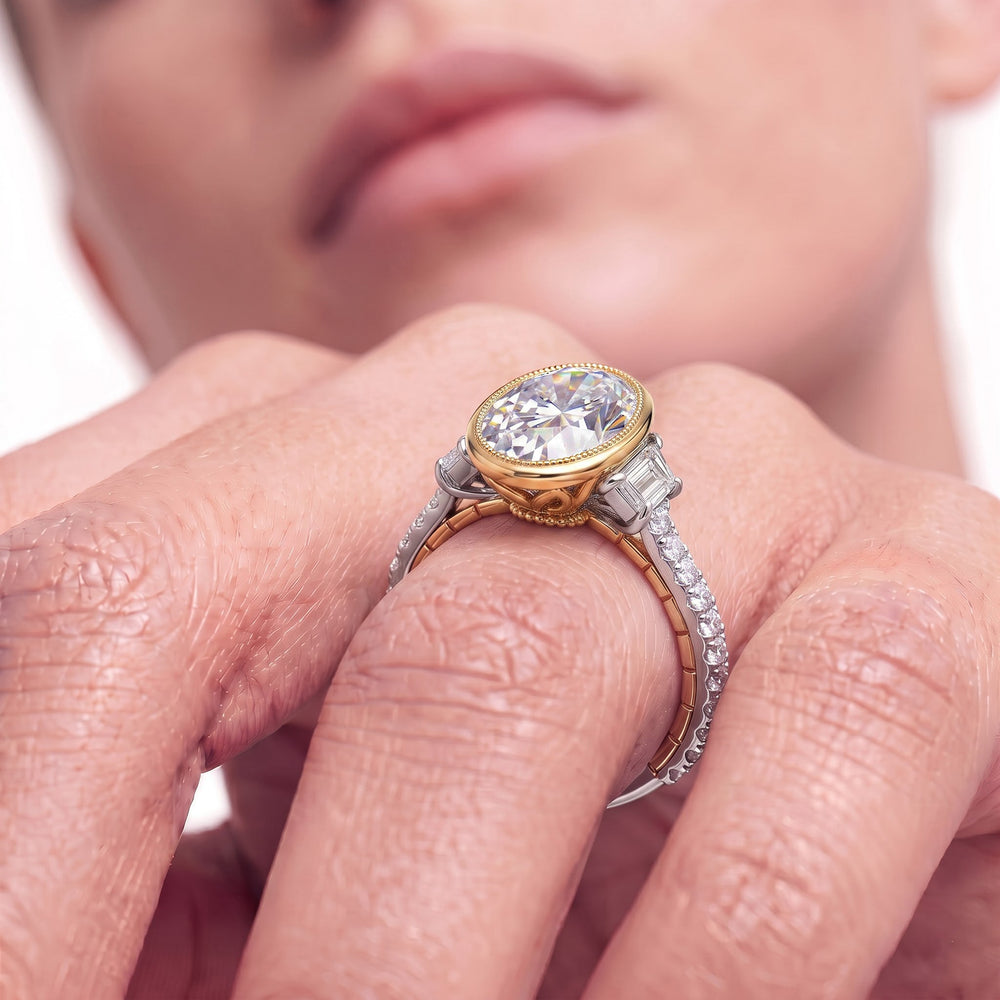Emerald Cut The Rosette Ring with Lab Grown Diamond in 14KT Platinum view 3
