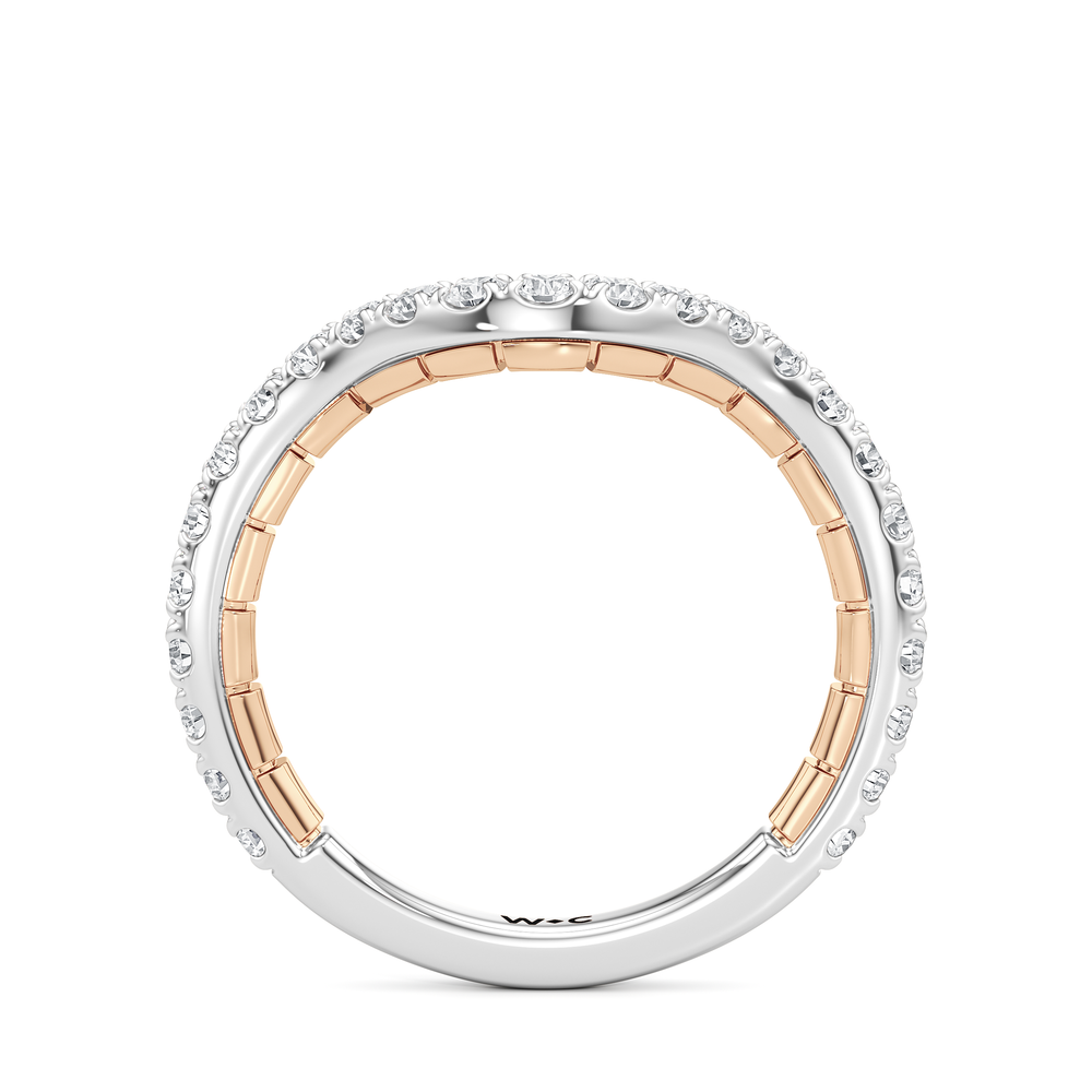 The Mercer Half Moon Three Stone Diamond Wedding Band with 18KT White & Rose Gold Cut Diamond in 14KT White & Rose Gold view 4
