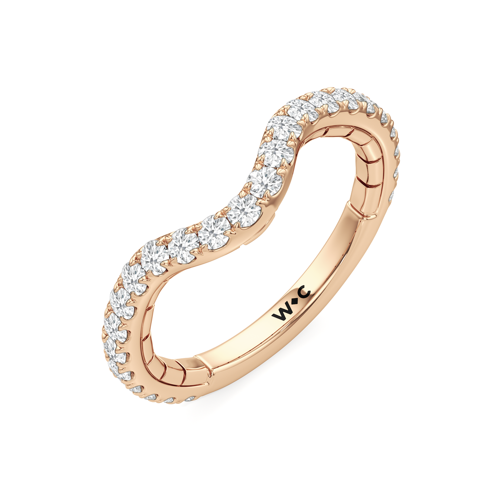 The Mercer Half Moon Three Stone Diamond Wedding Band with 18KT Rose Gold Cut Diamond in 14KT Rose Gold view 5
