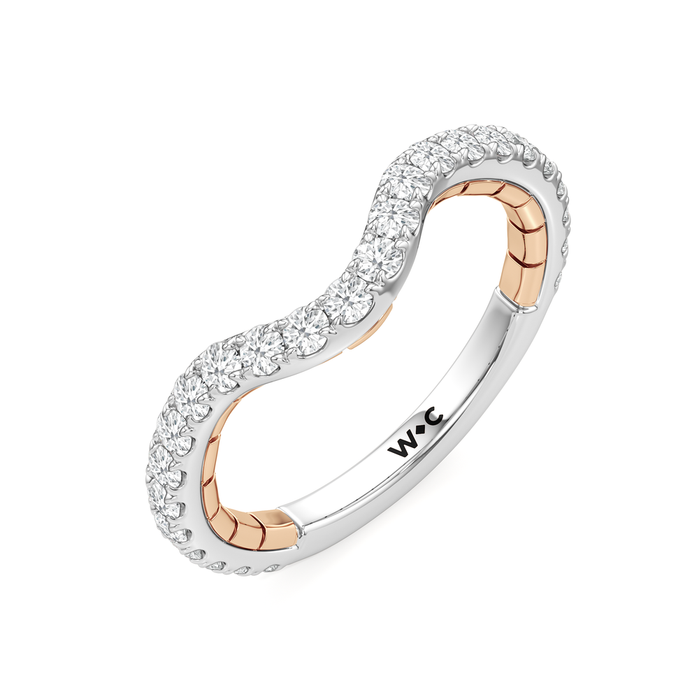 The Mercer Half Moon Three Stone Diamond Wedding Band with 18KT White & Rose Gold Cut Diamond in 14KT White & Rose Gold view 5
