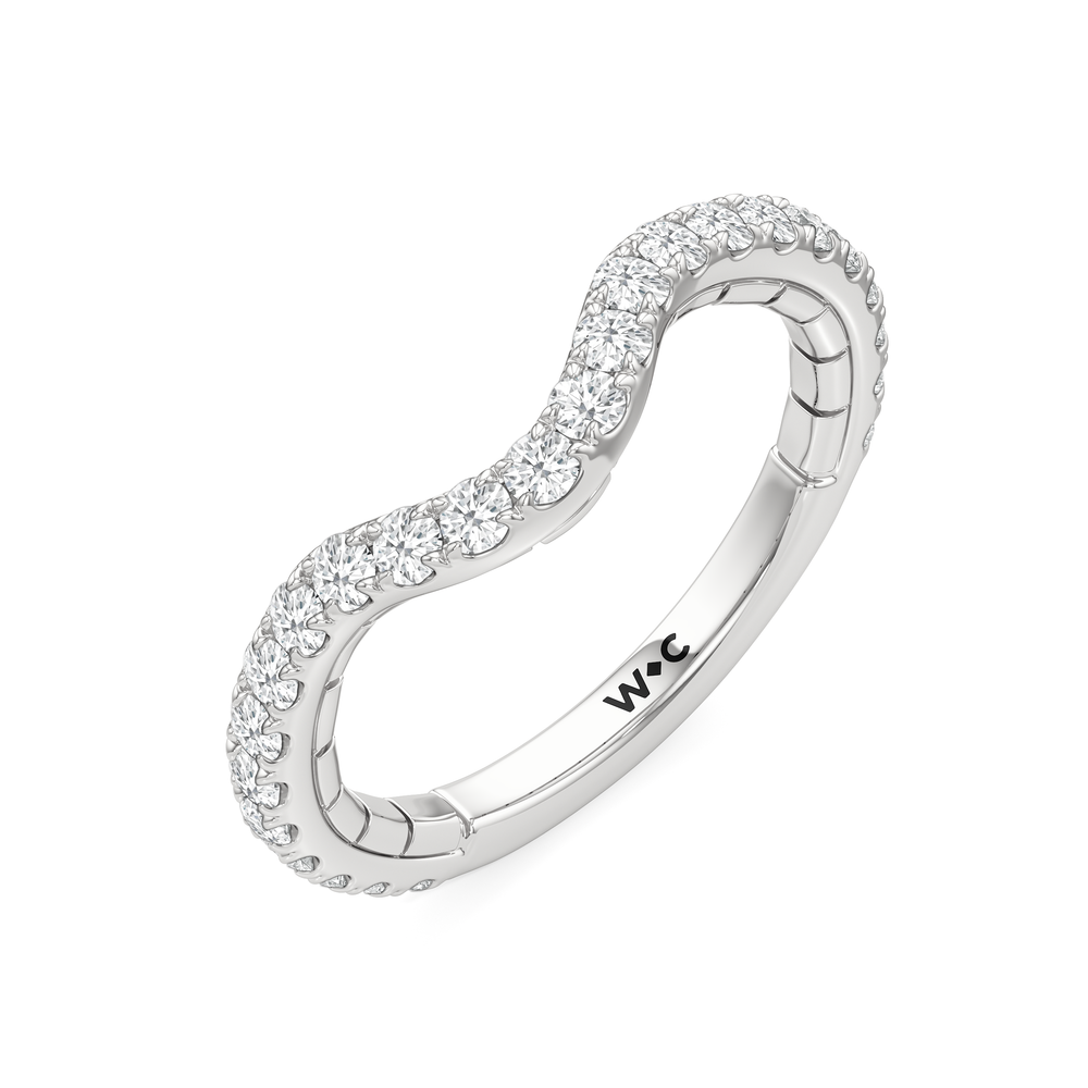 The Mercer Half Moon Three Stone Diamond Wedding Band with Platinum Cut Diamond in 14KT Platinum view 5
