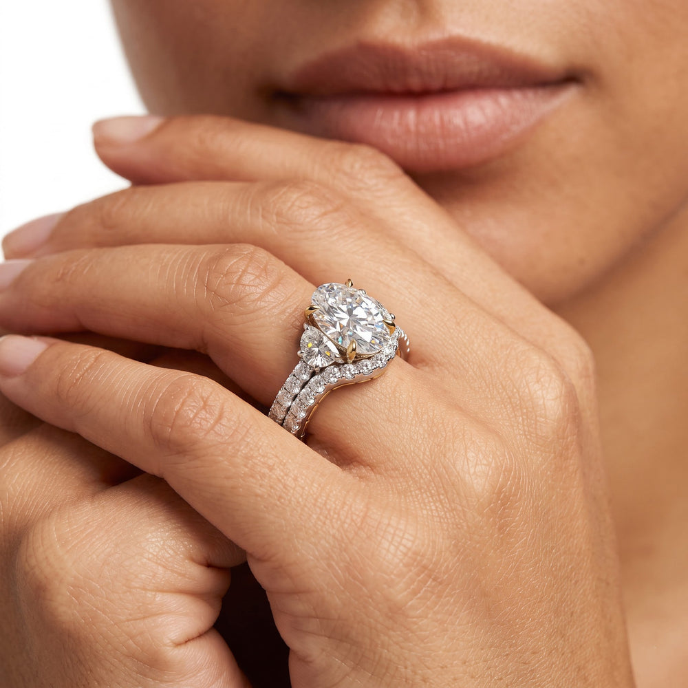 The Mercer Half Moon Three Stone Diamond Wedding Band with 18KT Yellow Gold Cut Diamond in 14KT Yellow Gold view 3
