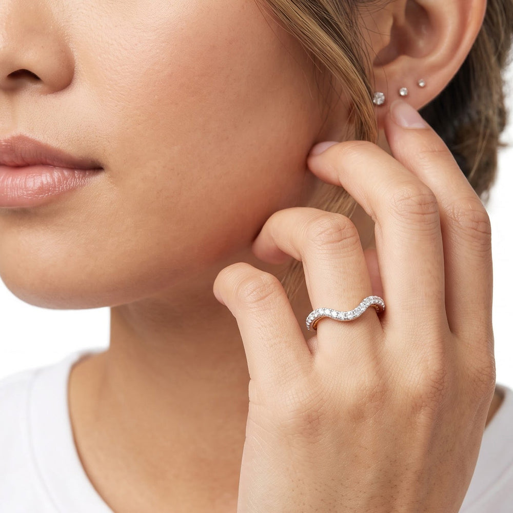 The Mercer Half Moon Three Stone Diamond Wedding Band with 18KT Yellow Gold Cut Diamond in 14KT Yellow Gold view 2
