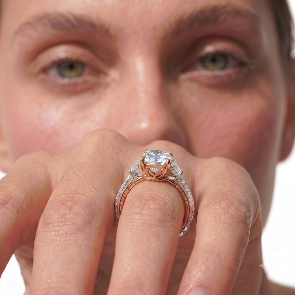 Oval Cut The Cobblestone Ring with Lab Grown Diamond in 14KT White & Yellow Gold view 4
