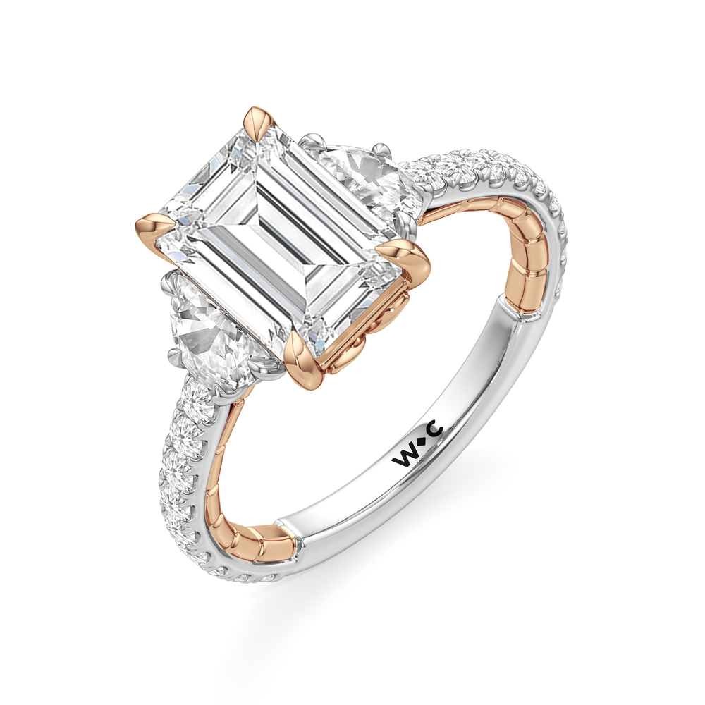 Emerald Cut The Cobblestone Ring with Lab Grown Diamond in 14KT White & Rose Gold view 6
