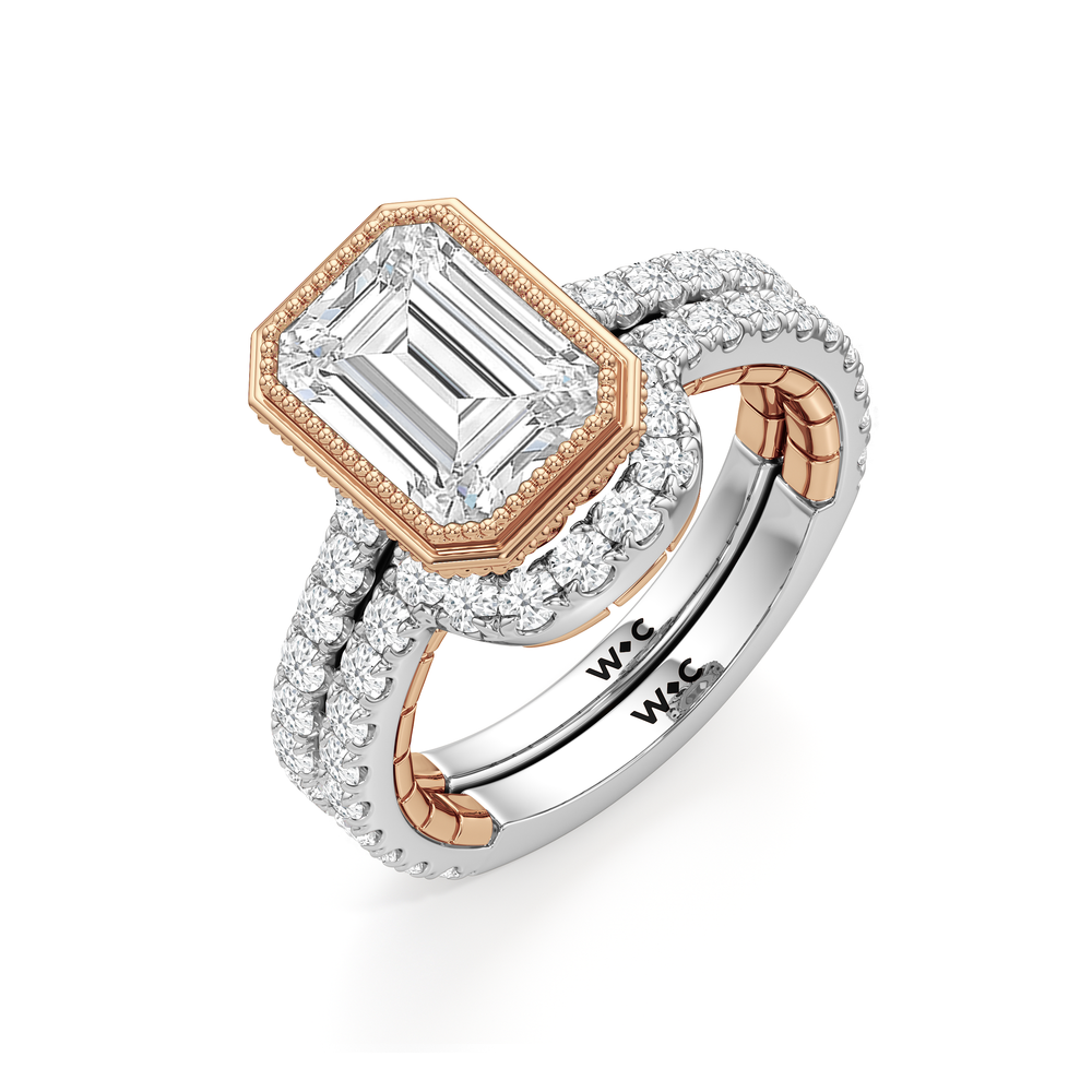 Emerald Cut The Emblem Ring with Lab Grown Diamond in 14KT White & Rose Gold view 7
