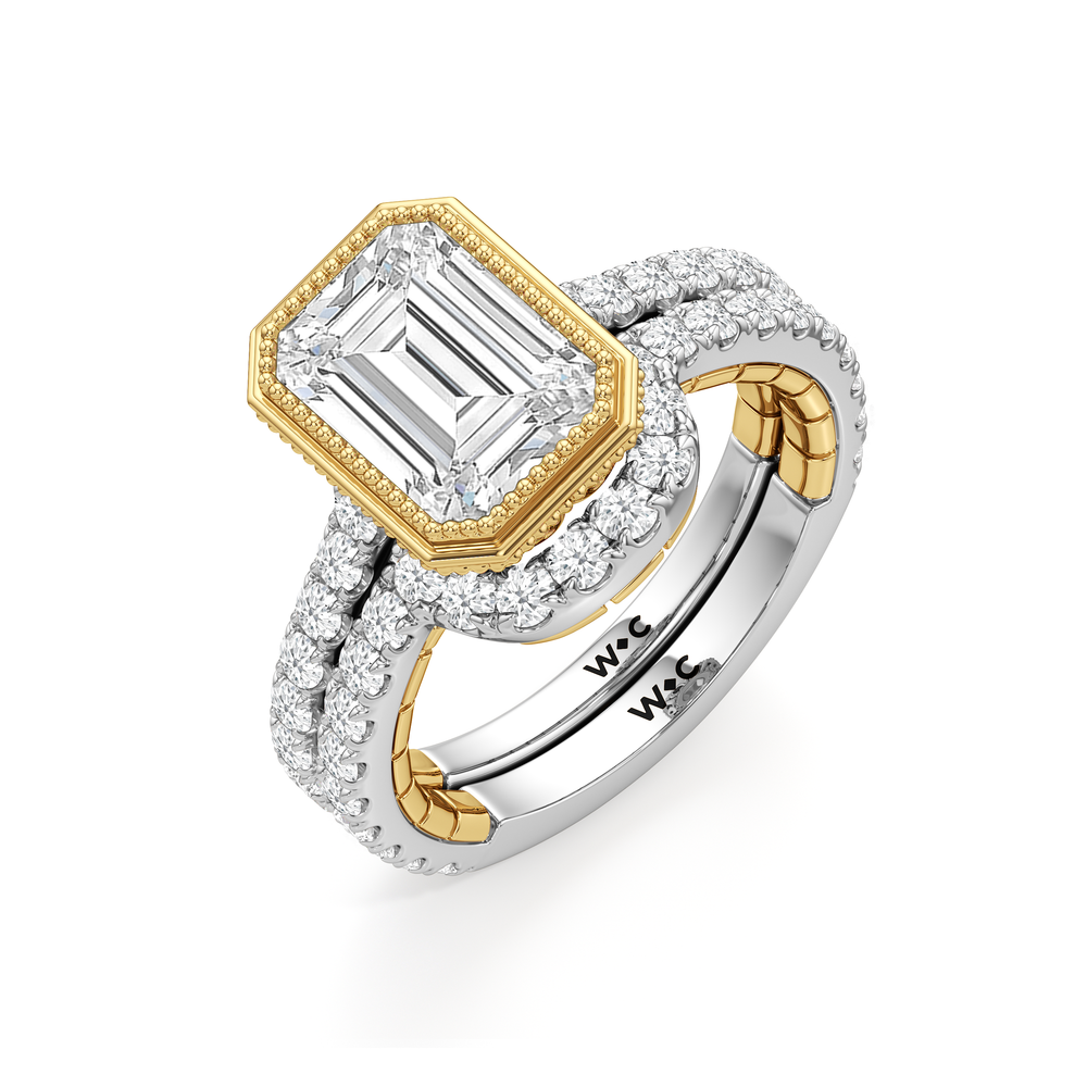 Emerald Cut The Emblem Ring with Lab Grown Diamond in 14KT White & Yellow Gold view 7
