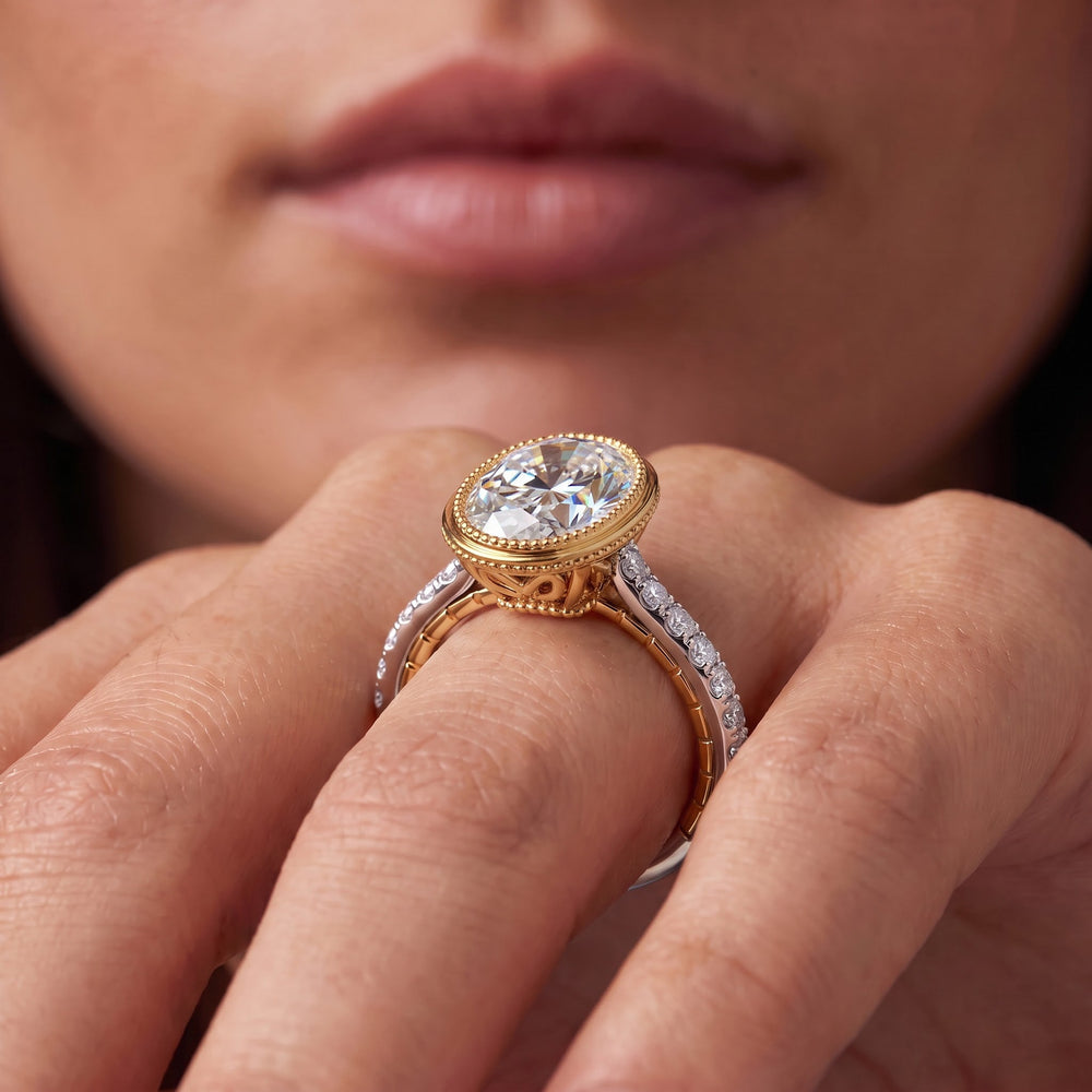 Oval Cut The Emblem Ring with Lab Grown Diamond in 14KT White & Rose Gold view 3
