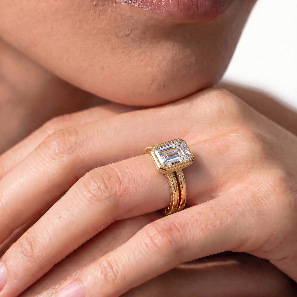 The Mercer Bezel Solitaire Wedding Band with 18KT Yellow Gold Cut Diamond in 14KT Yellow Gold view 3
