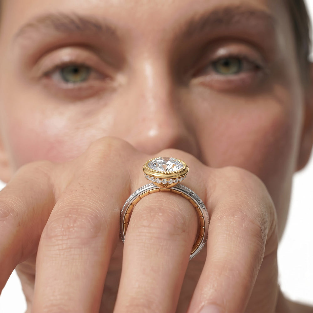Elongated Cushion Cut The Laurel Ring with Lab Grown Diamond in 14KT Yellow Gold view 4

