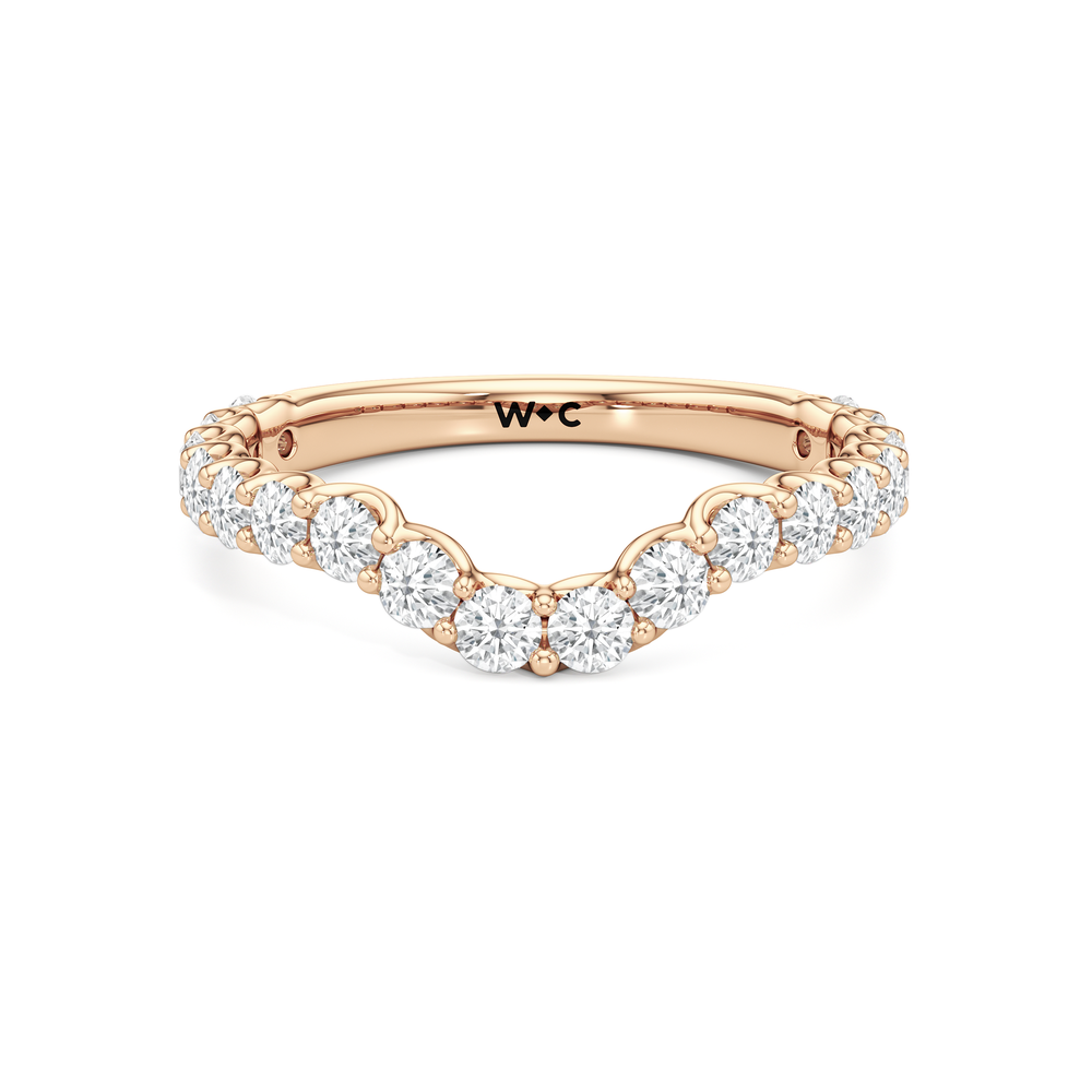 The Arc Three Stone Trapezoid Diamond Wedding Band with 18KT Rose Gold Cut Diamond in 14KT Rose Gold view 1
