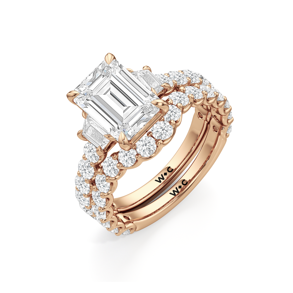 The Arc Three Stone Trapezoid Diamond Wedding Band with 18KT Rose Gold Cut Diamond in 14KT Rose Gold view 6
