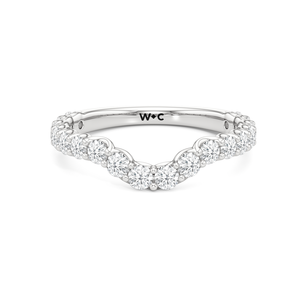 The Arc Three Stone Trapezoid Diamond Wedding Band with Platinum Cut Diamond in 14KT Platinum view 1
