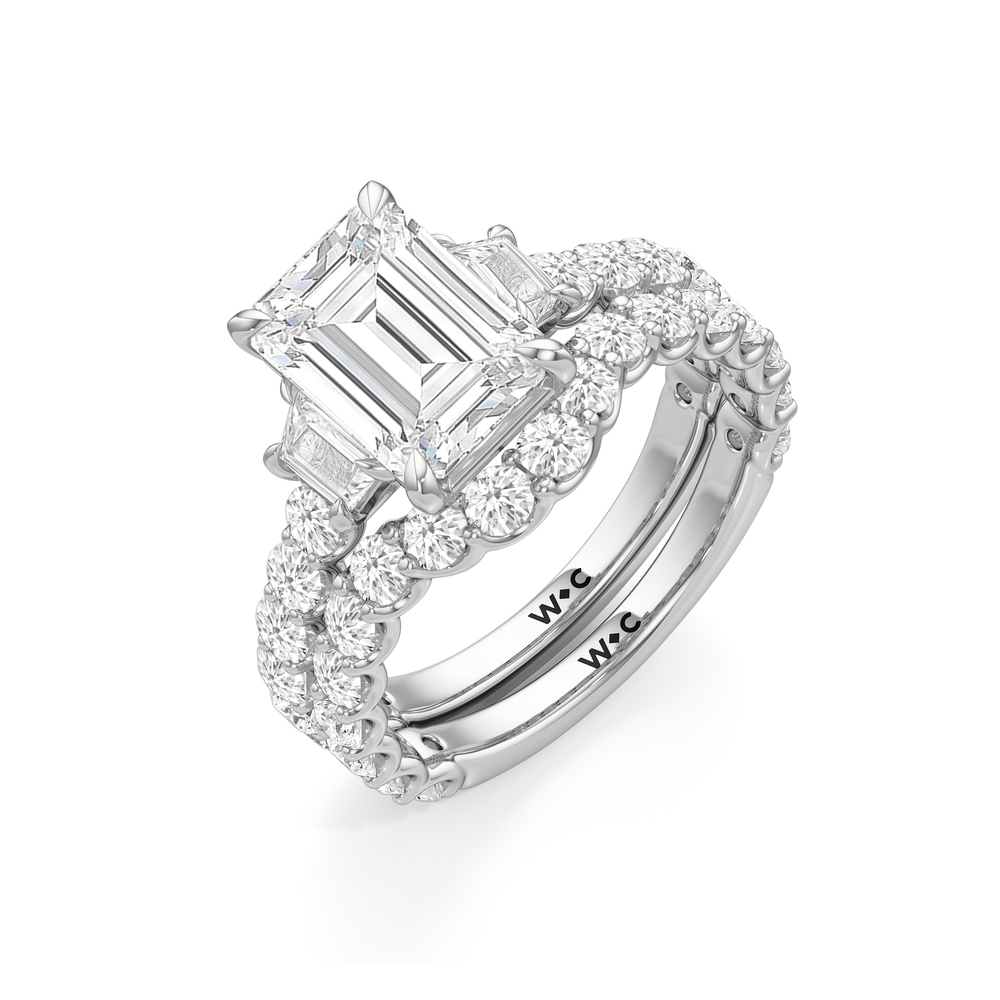 The Arc Three Stone Trapezoid Diamond Wedding Band with Platinum Cut Diamond in 14KT Platinum view 6
