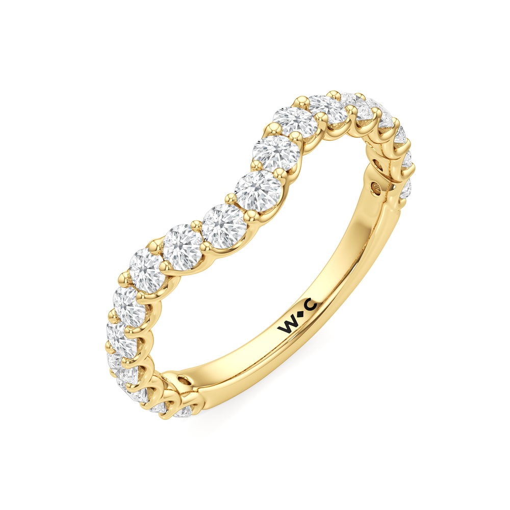 The Arc Three Stone Trapezoid Diamond Wedding Band with 18KT Yellow Gold Cut Diamond in 14KT Yellow Gold view 5
