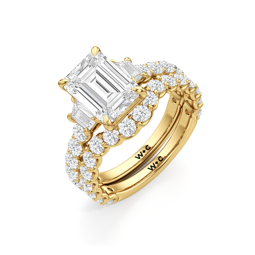The Arc Three Stone Trapezoid Diamond Wedding Band with 18KT Yellow Gold Cut Diamond in 14KT Yellow Gold view 6

