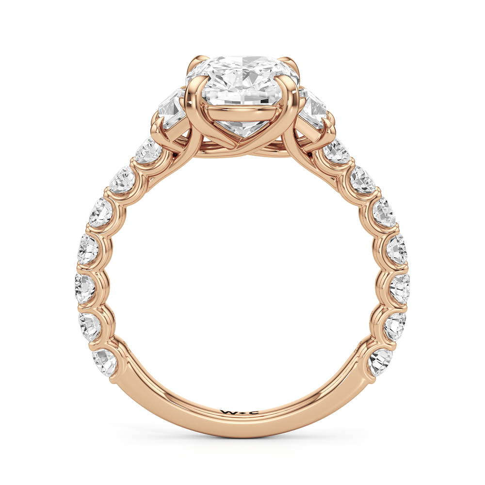 Elongated Cushion Cut The Arc Three Stone Trapezoid Ring with Lab Grown Diamond in 14KT Rose Gold view 4
