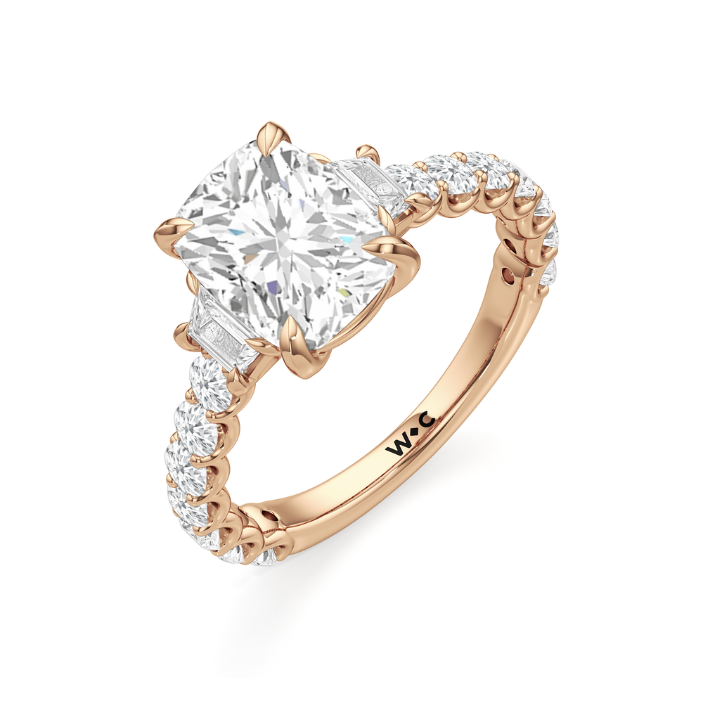 Elongated Cushion Cut The Arc Three Stone Trapezoid Ring with Lab Grown Diamond in 14KT Rose Gold view 5

