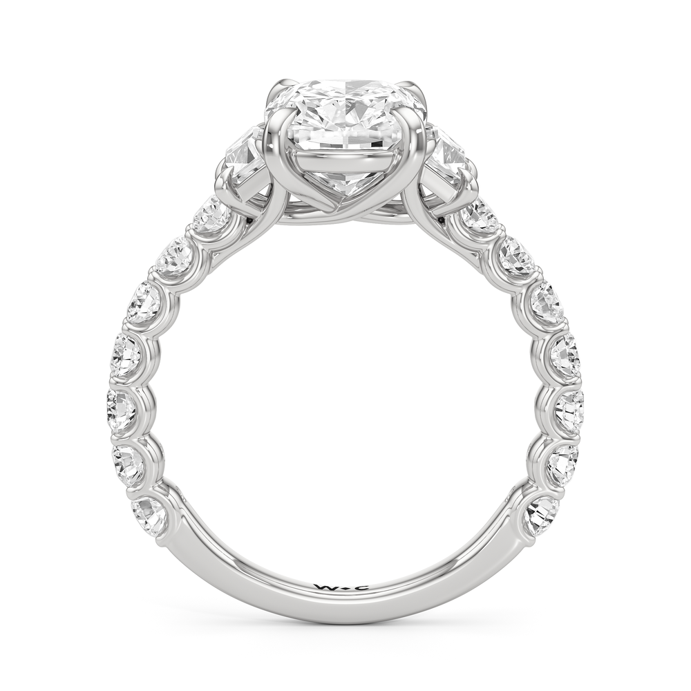 Elongated Cushion Cut The Arc Three Stone Trapezoid Ring with Lab Grown Diamond in 14KT Platinum view 4
