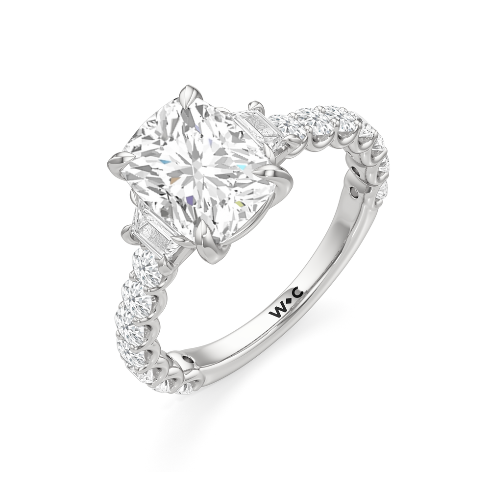 Elongated Cushion Cut The Arc Three Stone Trapezoid Ring with Lab Grown Diamond in 14KT Platinum view 5
