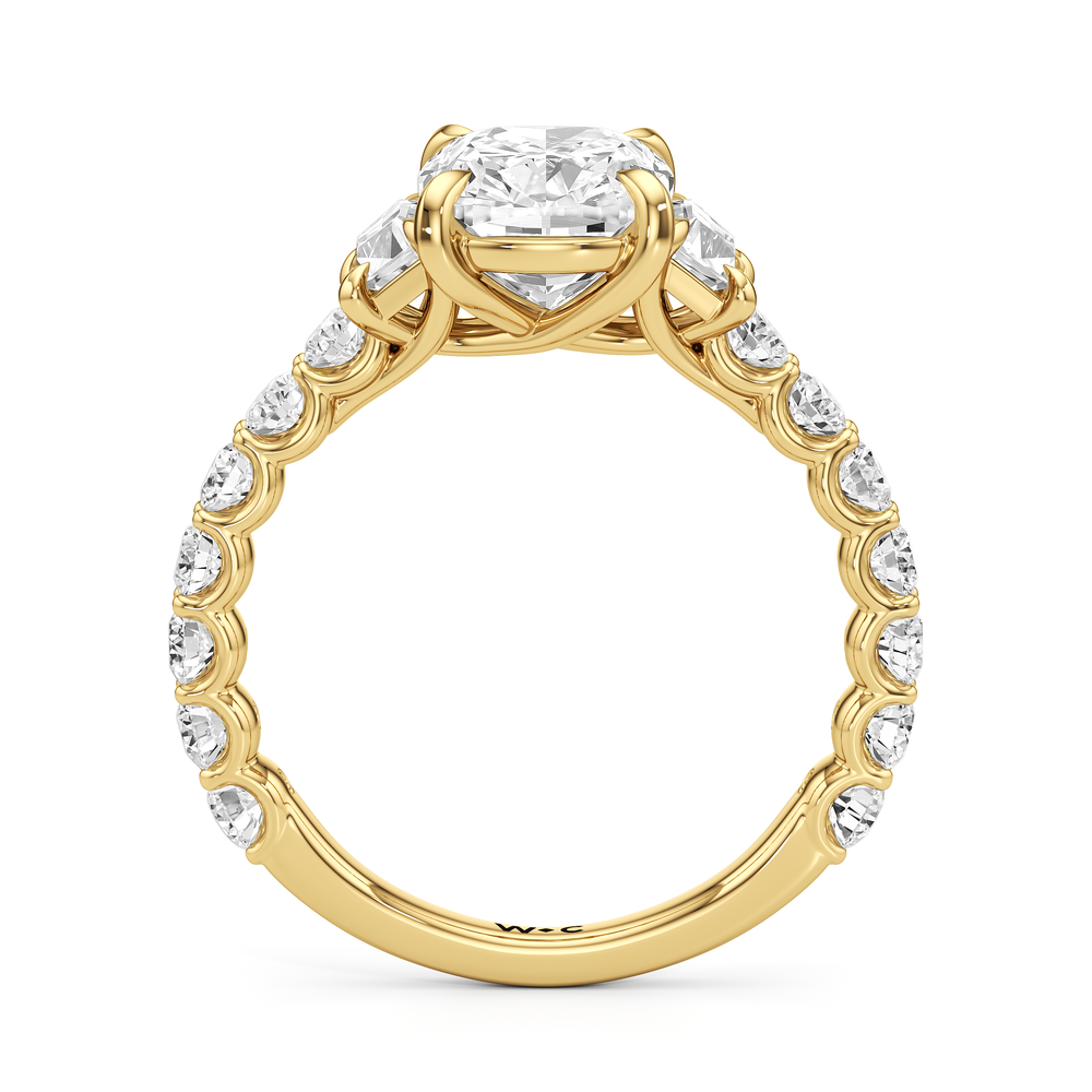 Elongated Cushion Cut The Arc Three Stone Trapezoid Ring with Lab Grown Diamond in 14KT Yellow Gold view 4
