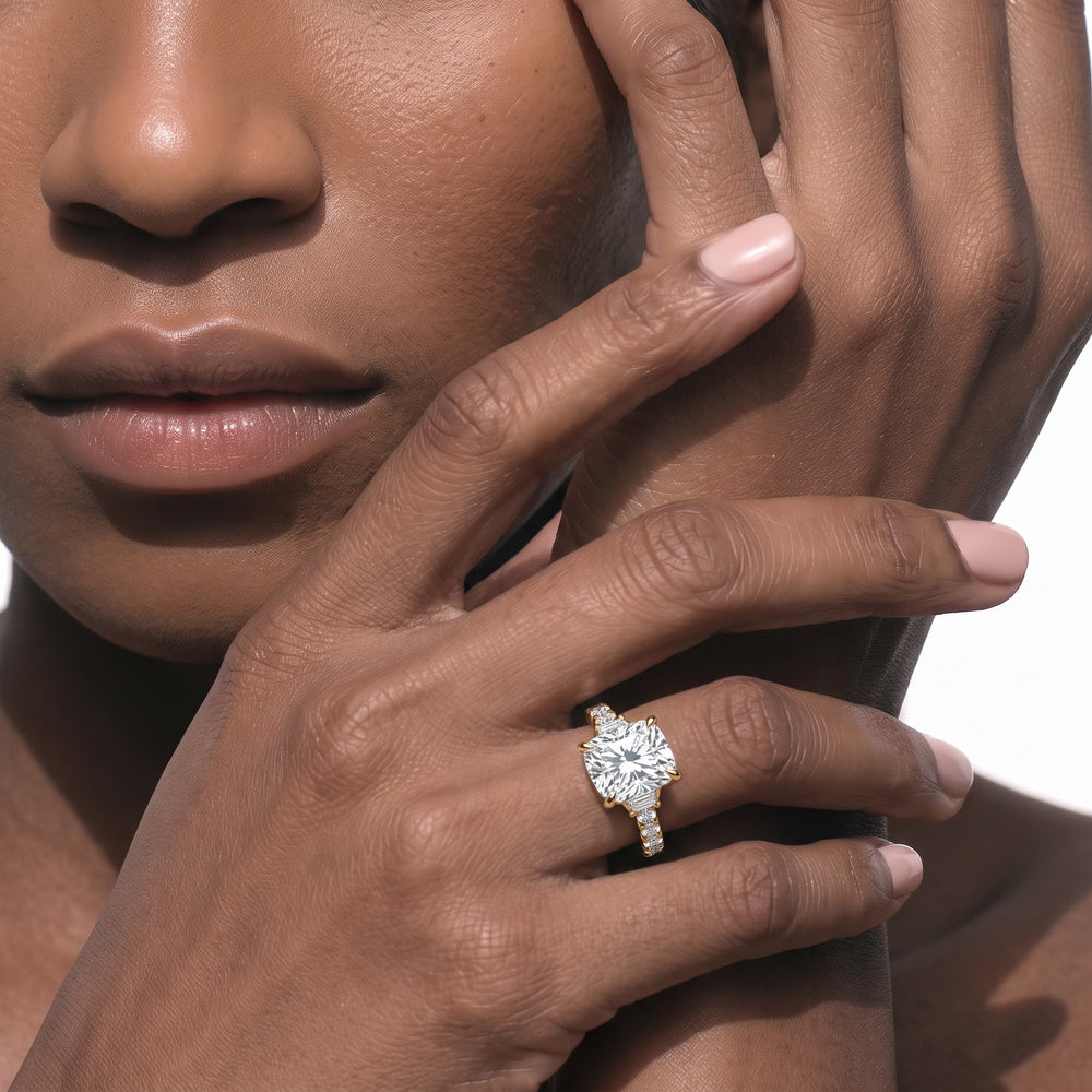 Emerald Cut The Arc Three Stone Trapezoid Ring with Lab Grown Diamond in 14KT Platinum view 2

