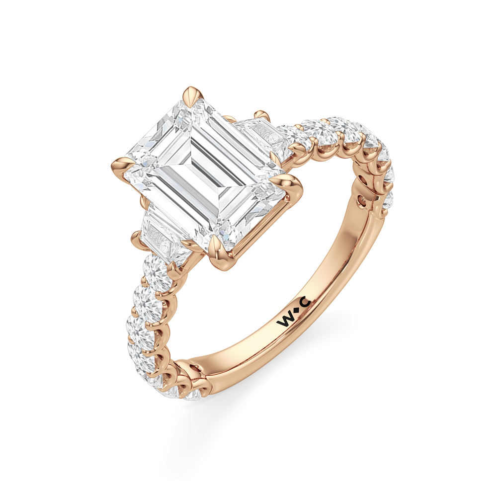Emerald Cut The Arc Three Stone Trapezoid Ring with Lab Grown Diamond in 14KT Rose Gold view 4
