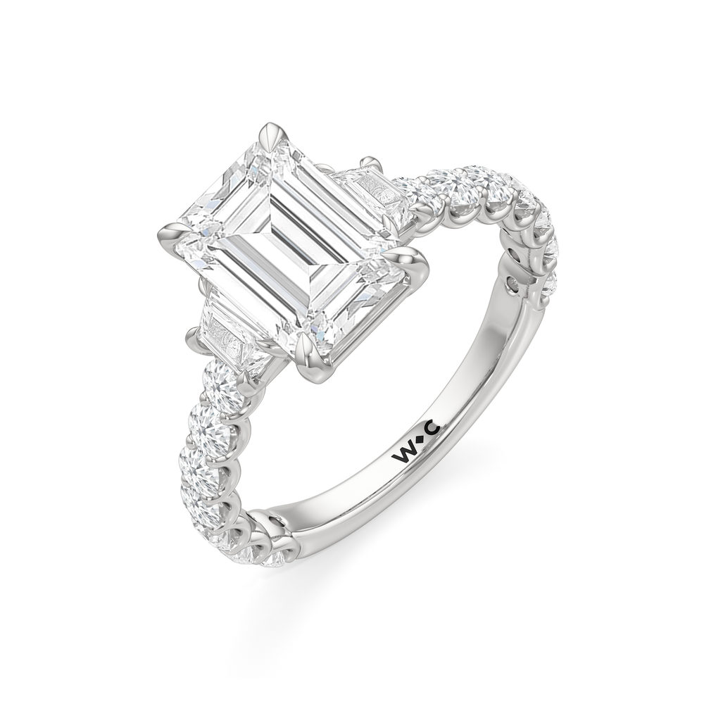 Emerald Cut The Arc Three Stone Trapezoid Ring with Lab Grown Diamond in 14KT Platinum view 5
