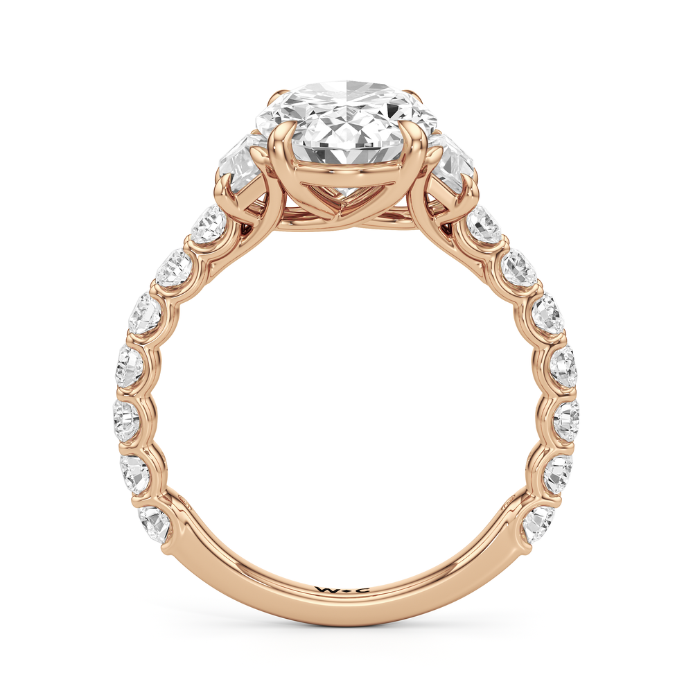 Oval Cut The Arc Three Stone Trapezoid Ring with Lab Grown Diamond in 14KT Rose Gold view 4
