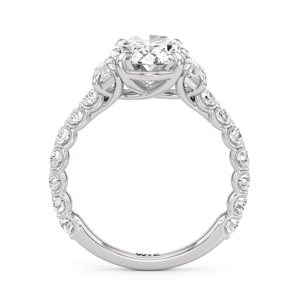 Oval Cut The Arc Three Stone Trapezoid Ring with Lab Grown Diamond in 14KT Platinum view 4
