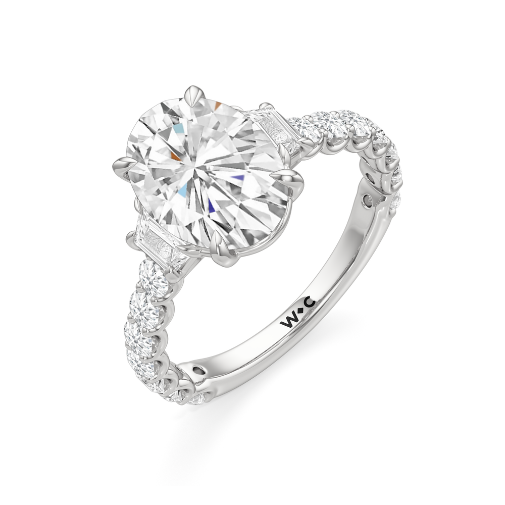 Oval Cut The Arc Three Stone Trapezoid Ring with Lab Grown Diamond in 14KT Platinum view 5
