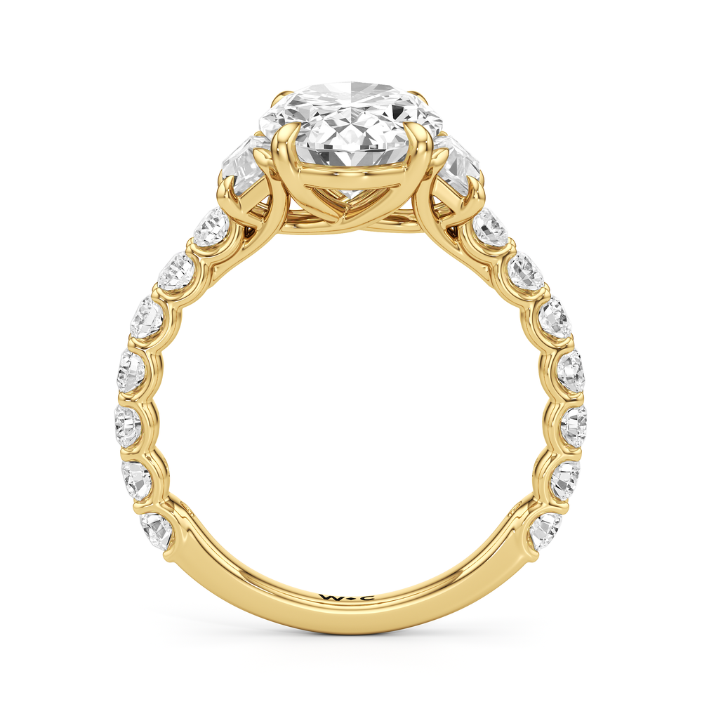 Oval Cut The Arc Three Stone Trapezoid Ring with Lab Grown Diamond in 14KT Yellow Gold view 4

