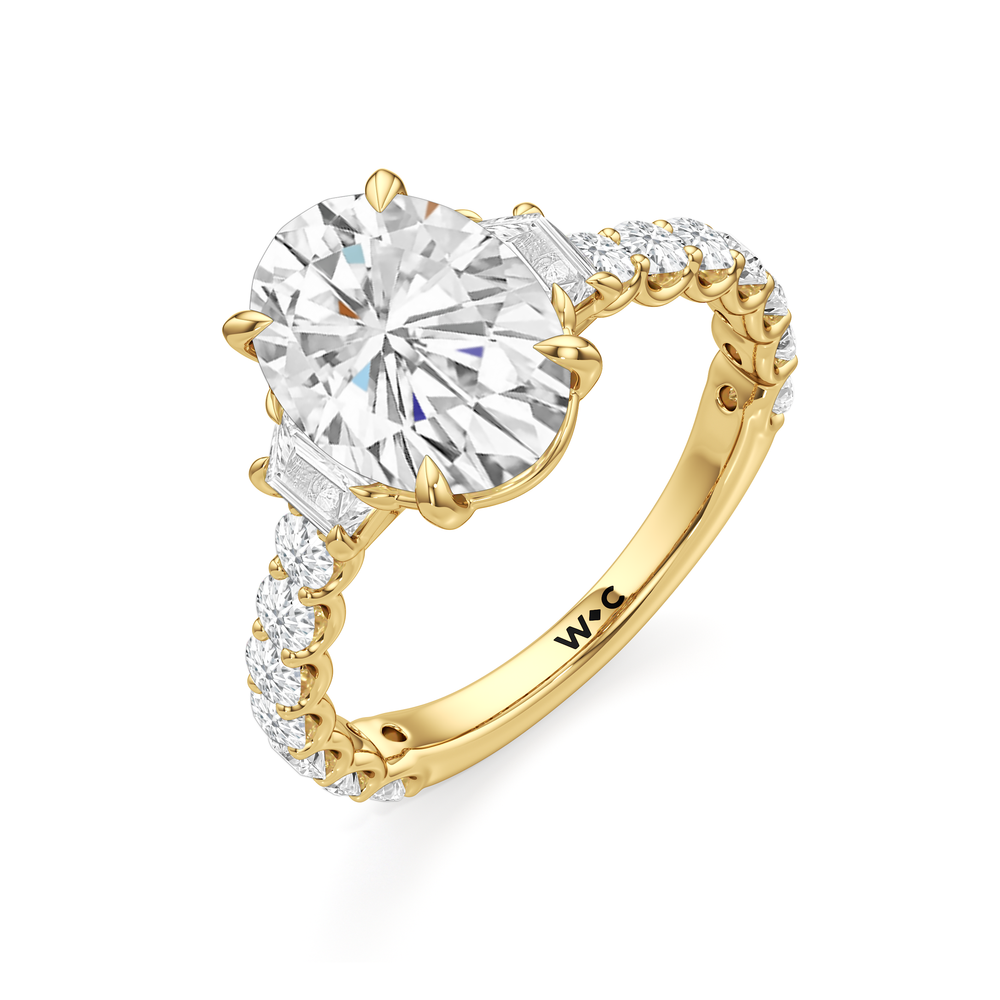 Oval Cut The Arc Three Stone Trapezoid Ring with Lab Grown Diamond in 14KT Yellow Gold view 5

