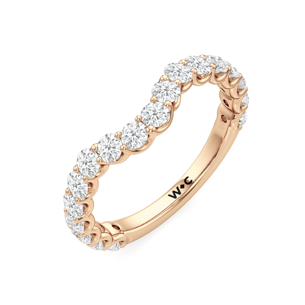 The Arc Three Stone Half Moon Diamond Wedding Band with 18KT Rose Gold Cut Diamond in 14KT Rose Gold view 5
