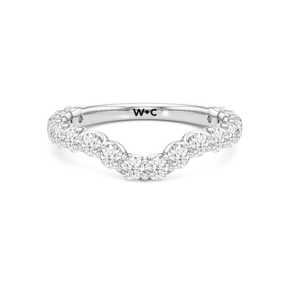 The Arc Three Stone Half Moon Diamond Wedding Band with Platinum Cut Diamond in 14KT Platinum view 1
