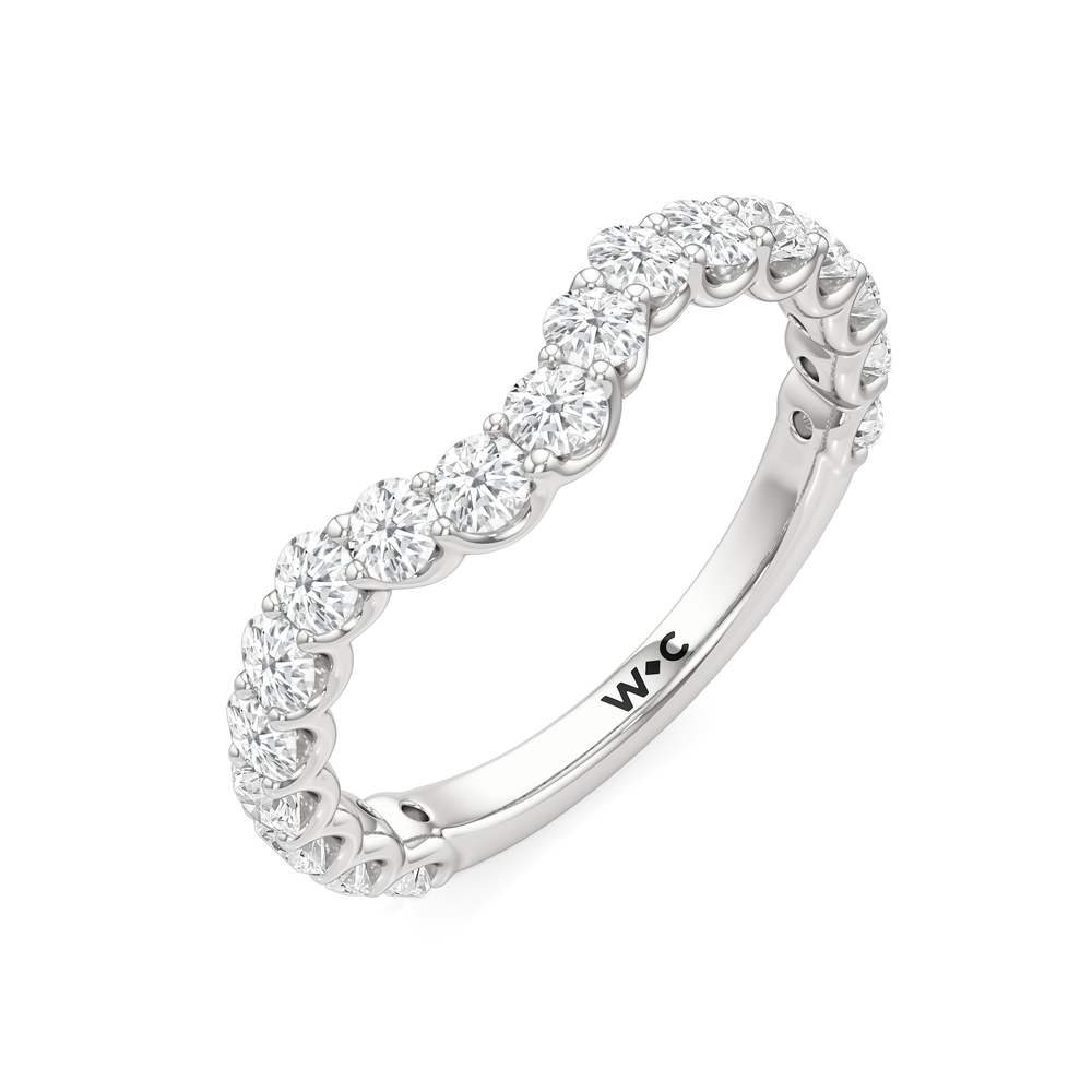 The Arc Three Stone Half Moon Diamond Wedding Band with Platinum Cut Diamond in 14KT Platinum view 5

