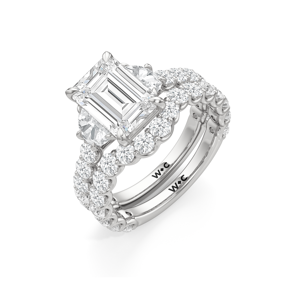 The Arc Three Stone Half Moon Diamond Wedding Band with Platinum Cut Diamond in 14KT Platinum view 6
