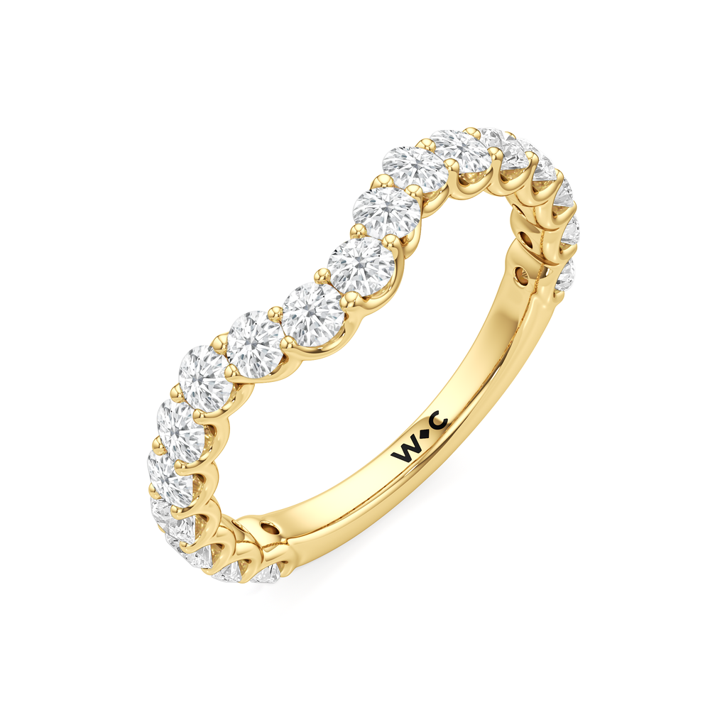 The Arc Three Stone Half Moon Diamond Wedding Band with 18KT Yellow Gold Cut Diamond in 14KT Yellow Gold view 5
