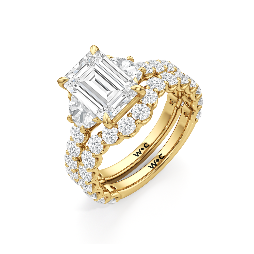 The Arc Three Stone Half Moon Diamond Wedding Band with 18KT Yellow Gold Cut Diamond in 14KT Yellow Gold view 6
