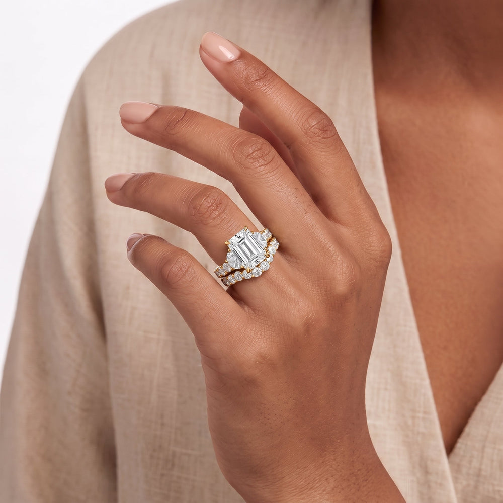 The Arc Three Stone Half Moon Diamond Wedding Band with Platinum Cut Diamond in 14KT Platinum view 3
