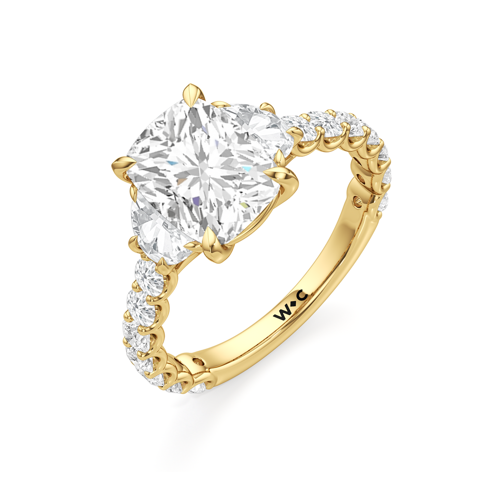 Elongated Cushion Cut The Arc Three Stone Half Moon Ring with Lab Grown Diamond in 14KT Yellow Gold view 5
