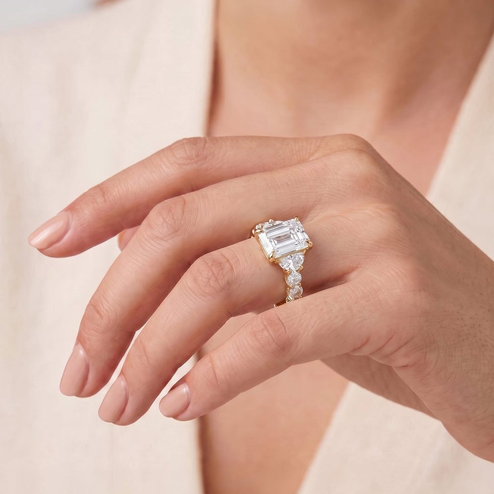Elongated Cushion Cut The Arc Three Stone Half Moon Ring with Lab Grown Diamond in 14KT Platinum view 3
